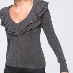 White House, black market scoop ruffle neck sweater gray wool NWT